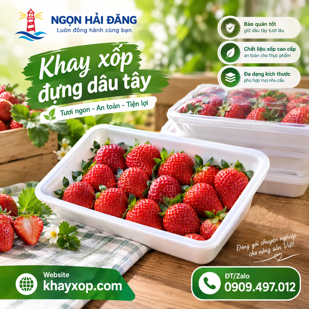 Khay xốp đựng dâu tây