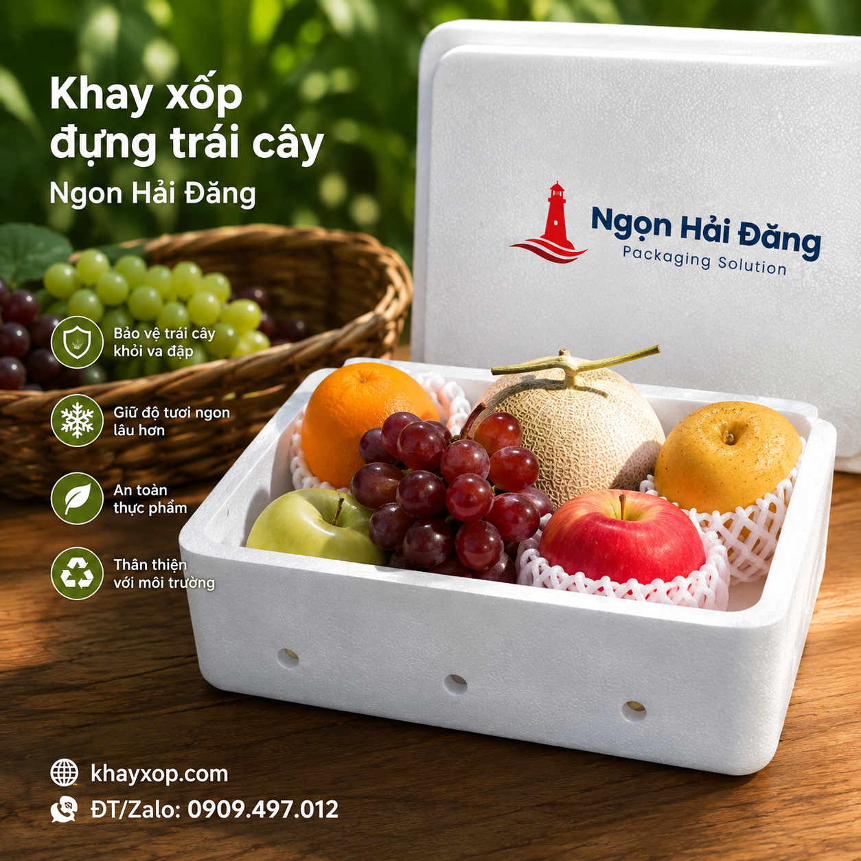 khay xốp đựng trái cây Ngọn Hải Đăng