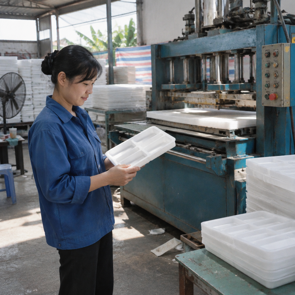 Biểu đồ thể hiện các thách thức trong sản xuất khay xốp, bao gồm chi phí nguyên liệu và quy định môi trường